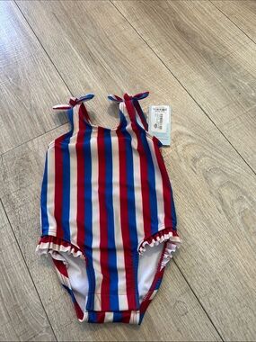 Cat & Jack Red, White & Blue Striped Girls One-Piece Swimsuit